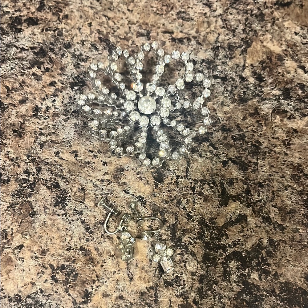 Sparkling Silver Brooch and Earring Set